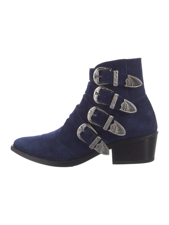 TOGA Pulla Shoes - TOGA Pulla Navy Suede Western Buckle Ankle Boot